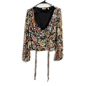 Pink and Orange Ruched Tie‎ Front Blouse